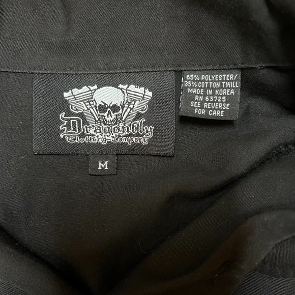 Dragon Fly Motorcycle Mens Black Button Up Shirt USA Garage Free To Ride Size M - Picture 9 of 12